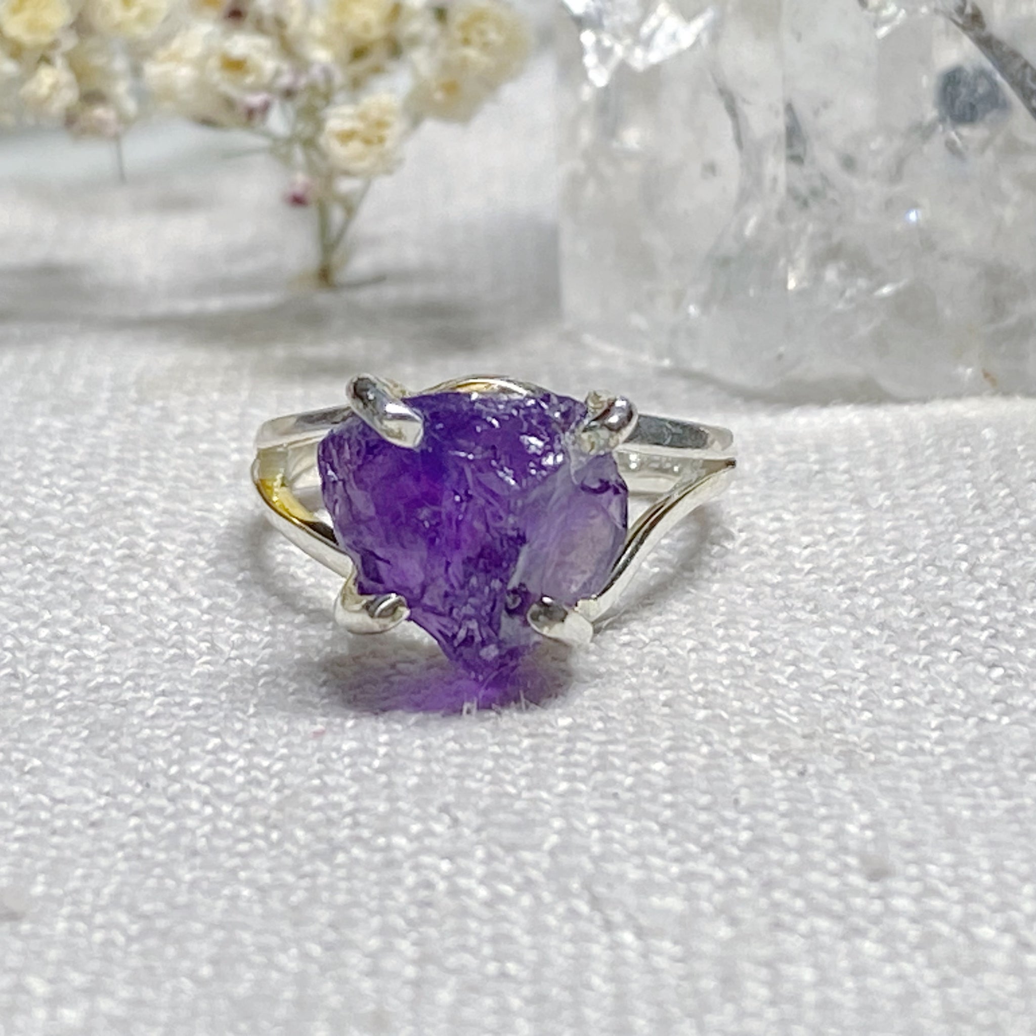 Uncut Natural Roughcut Amethyst Silver Ring February Birthstone Ring