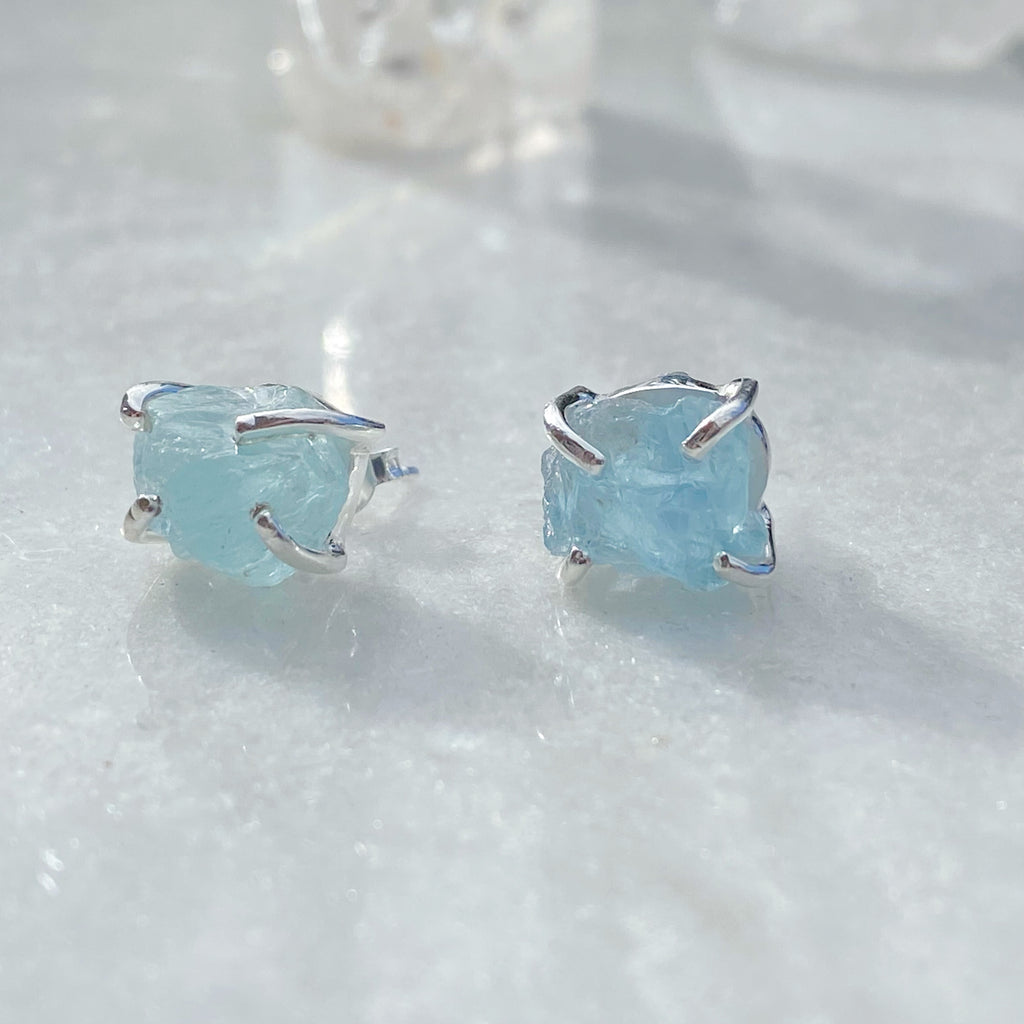 Raw Aquamarine Claw Set Earrings | Gemstone Jewellery