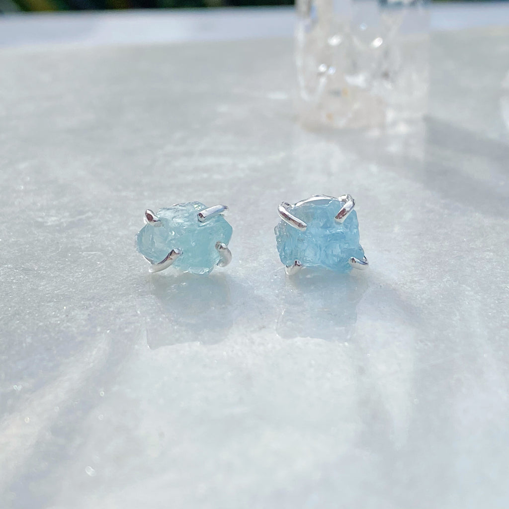 Raw Aquamarine Claw Set Earrings | Gemstone Jewellery