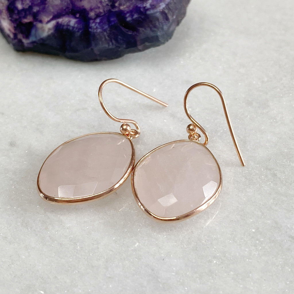 Rosie -  14K Rose Gold Vermeil Drop Earrings  | Rose Quartz Earrings