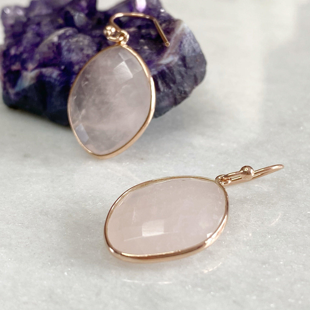 Rosie -  14K Rose Gold Vermeil Drop Earrings | Rose Quartz Earrings