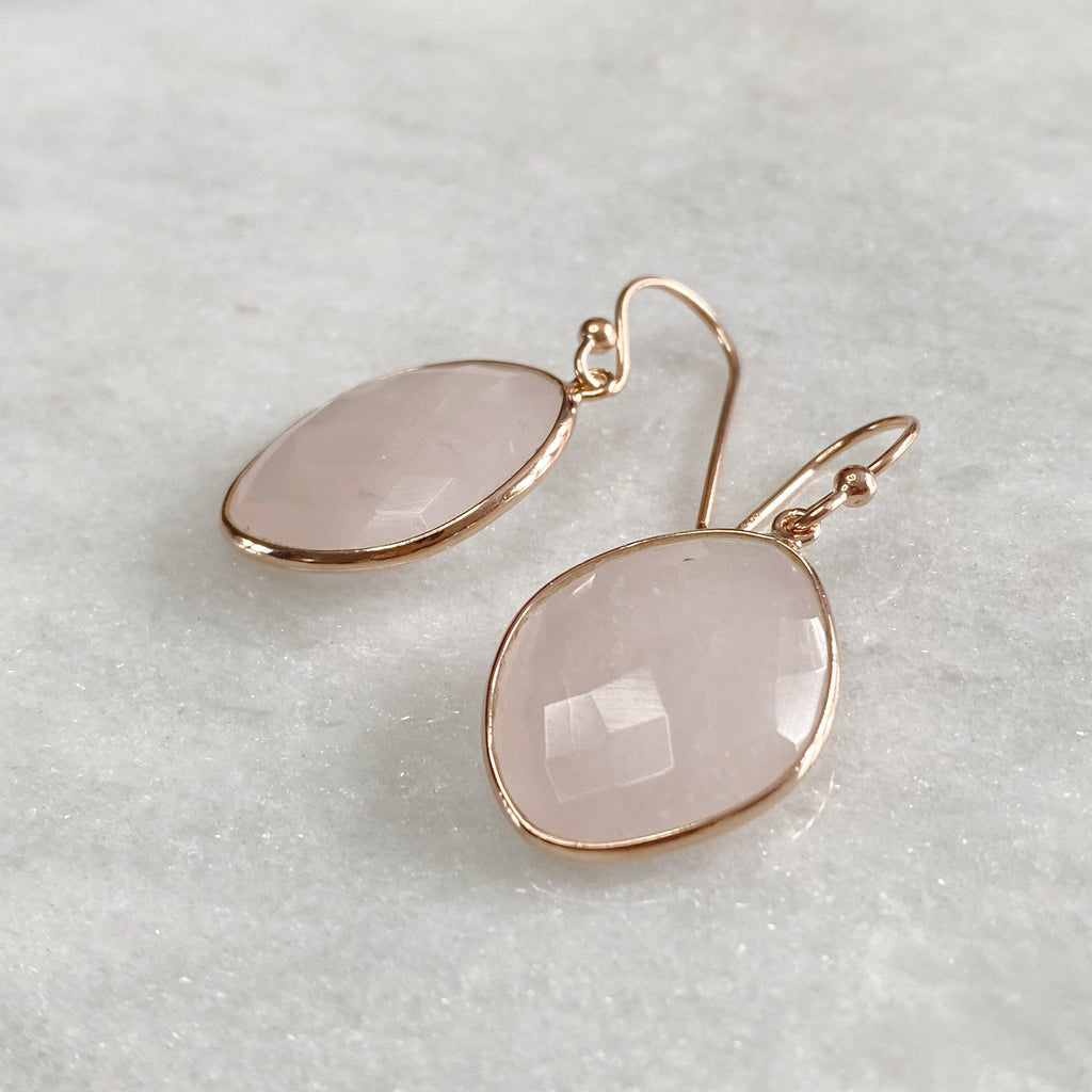 Rosie -  14K Rose Gold Vermeil Drop Earrings | Rose Quartz Earrings