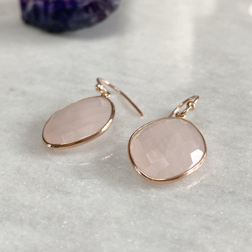 Rosie -  14K Rose Gold Vermeil Drop Earrings | Rose Quartz Earrings