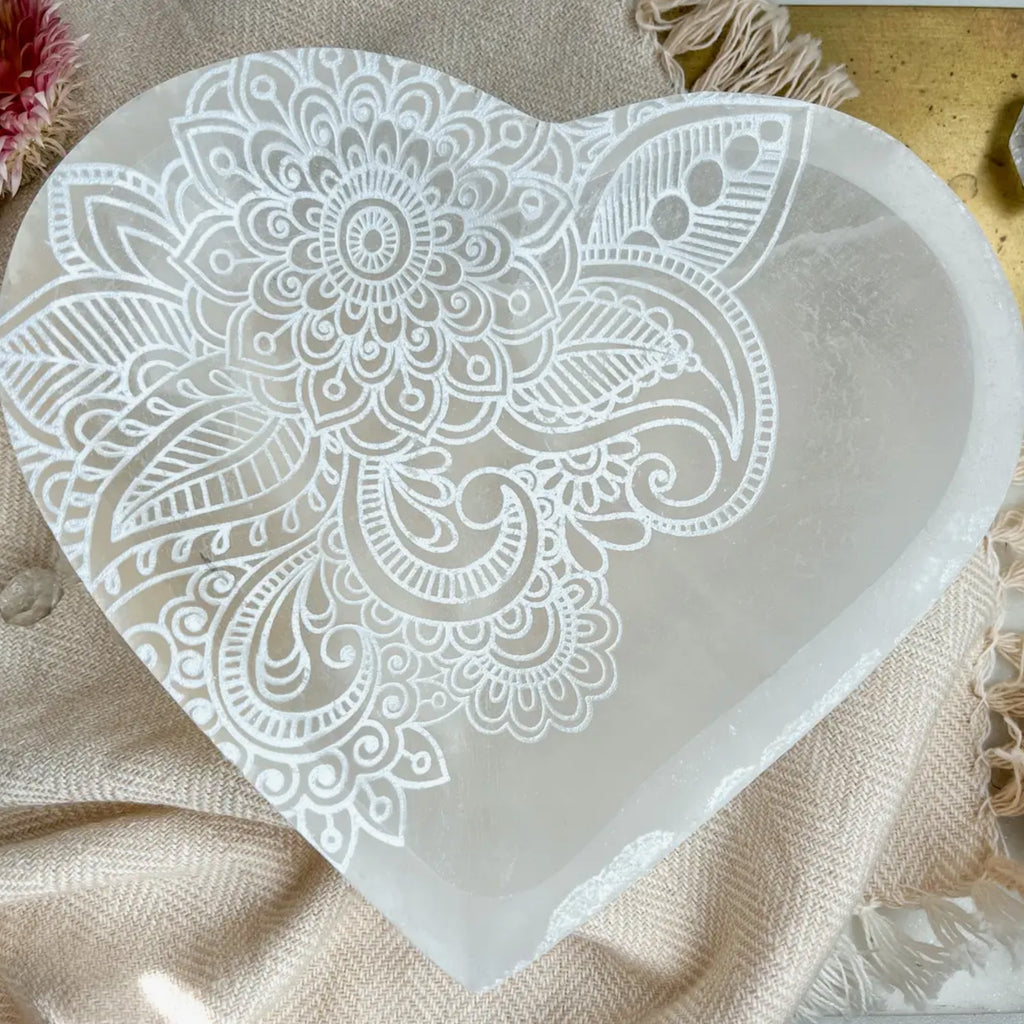 "Henna Prayer" Heart Selenite Crystal Trinket Dish | Selenite Charging dish