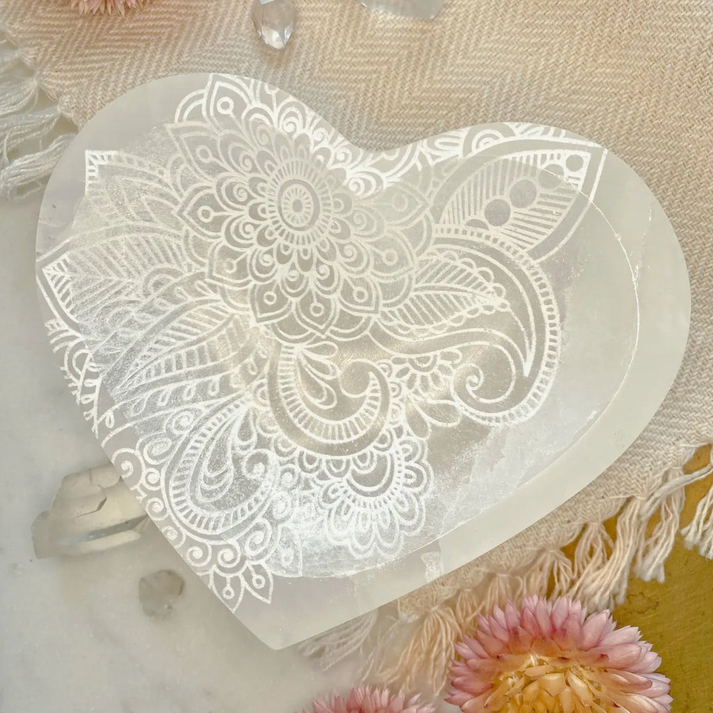 "Henna Prayer" Heart Selenite Crystal Trinket Dish | Selenite Charging dish