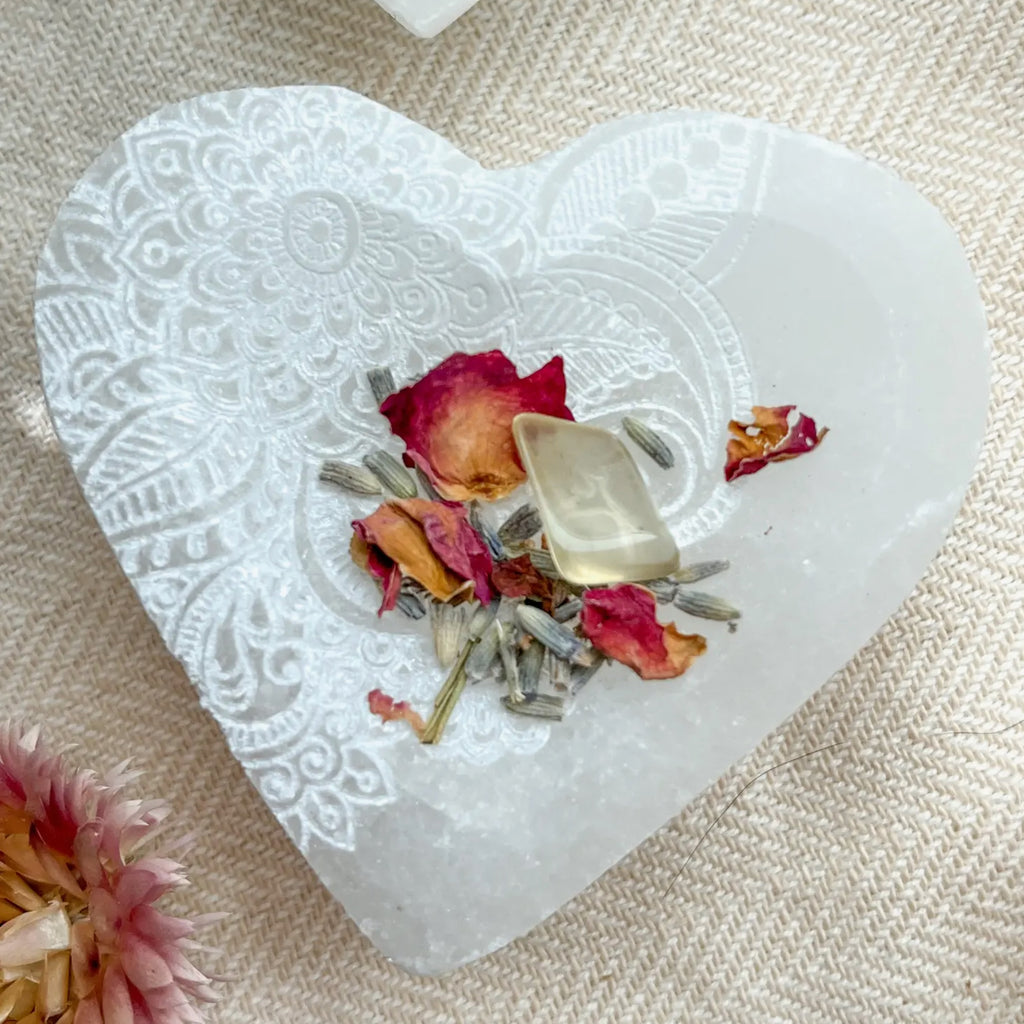 "Henna Prayer" Heart Selenite Crystal Trinket Dish | Selenite Charging dish