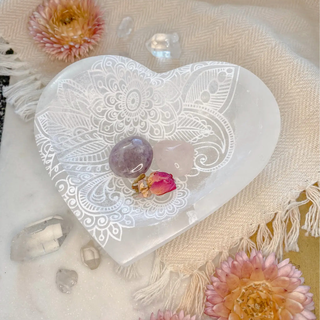 "Henna Prayer" Heart Selenite Crystal Trinket Dish | Selenite Charging dish