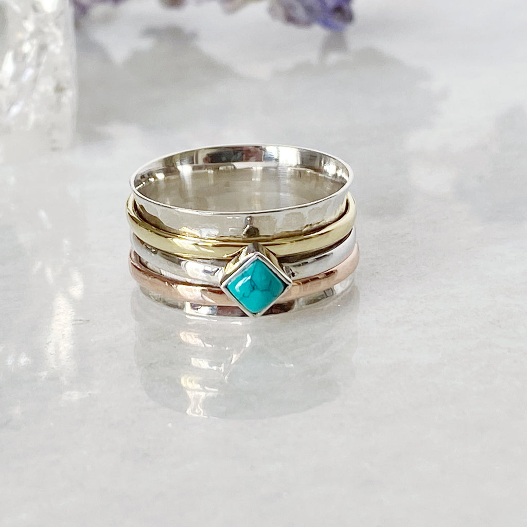 Turquoise Indian Handmade Silver Spinner Ring | Spinning Rings Uk