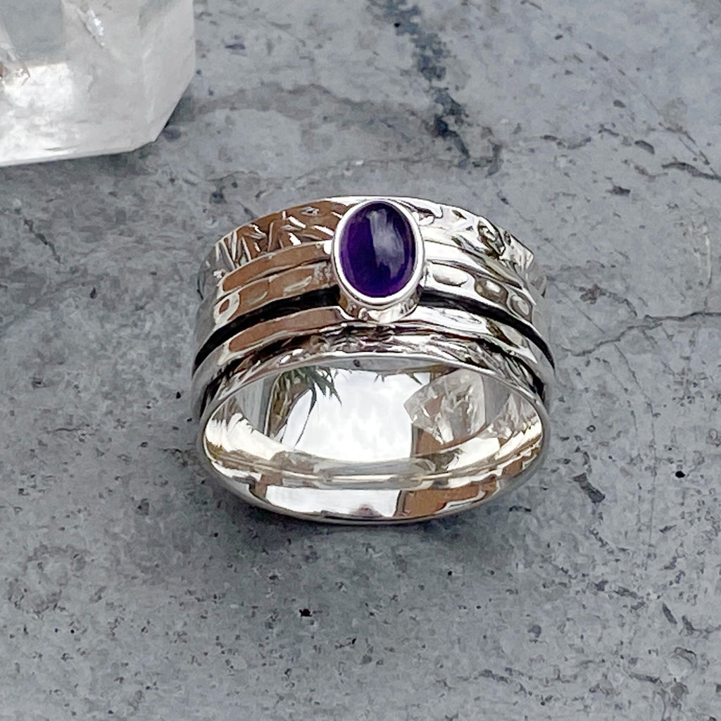 VATA Natural Amethyst Spinner Ring -Handmade spinner rings