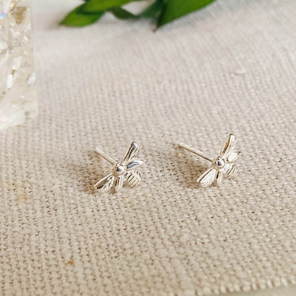 Tiny Silver Bee Studs | Sterling Silver Bumble Bee Earrings