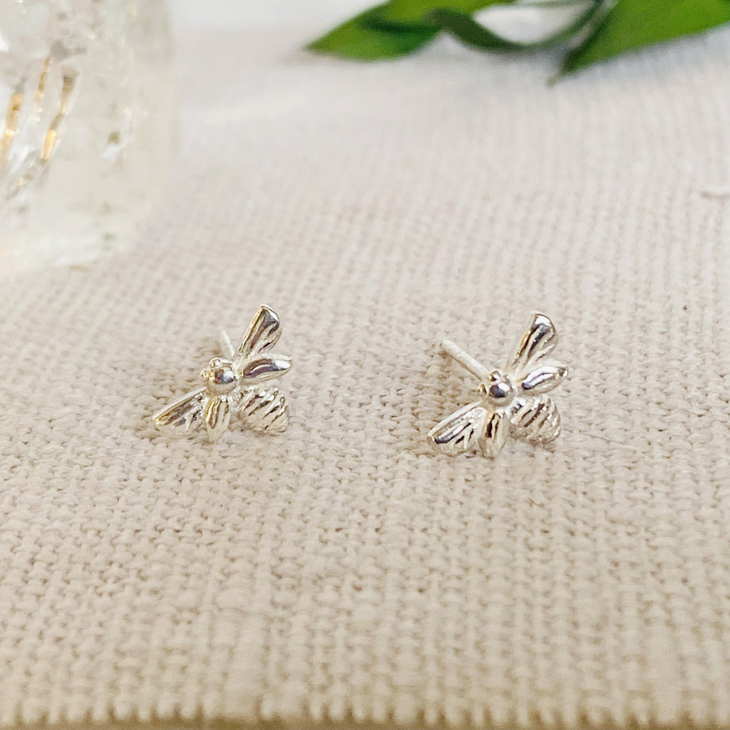 Tiny Silver Bee Studs | Sterling Silver Bumble Bee Earrings