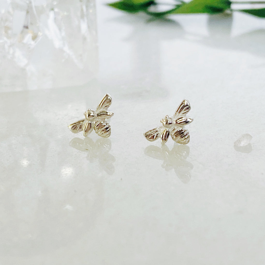 Tiny Silver Bee Studs | Sterling Silver Bumble Bee Earrings