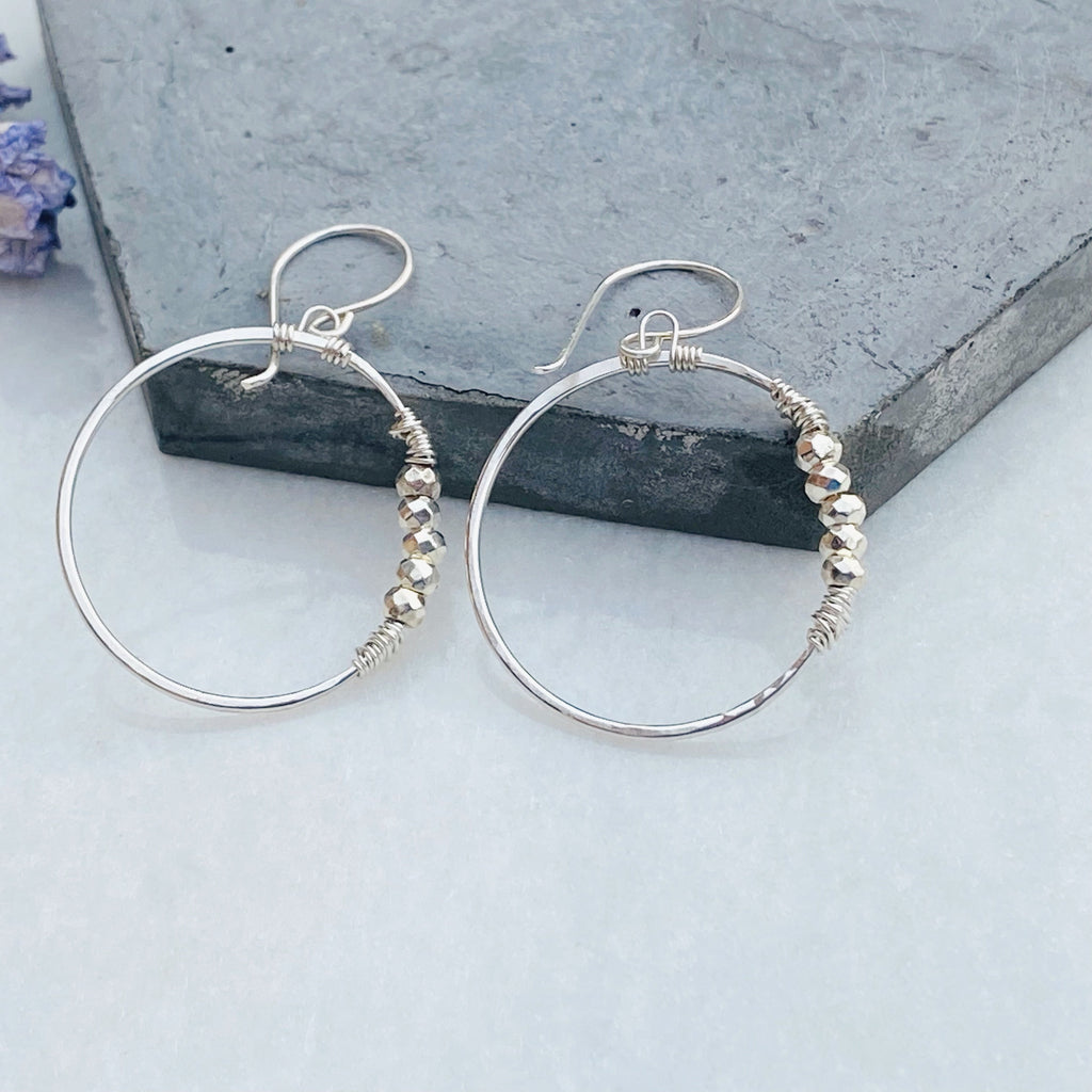 Argonaut Hoops - pyrite gemstone earrings - Silver hoops