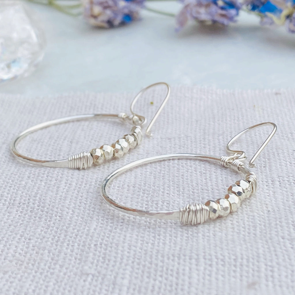 Argonaut Hoops - pyrite gemstone earrings - Silver hoops