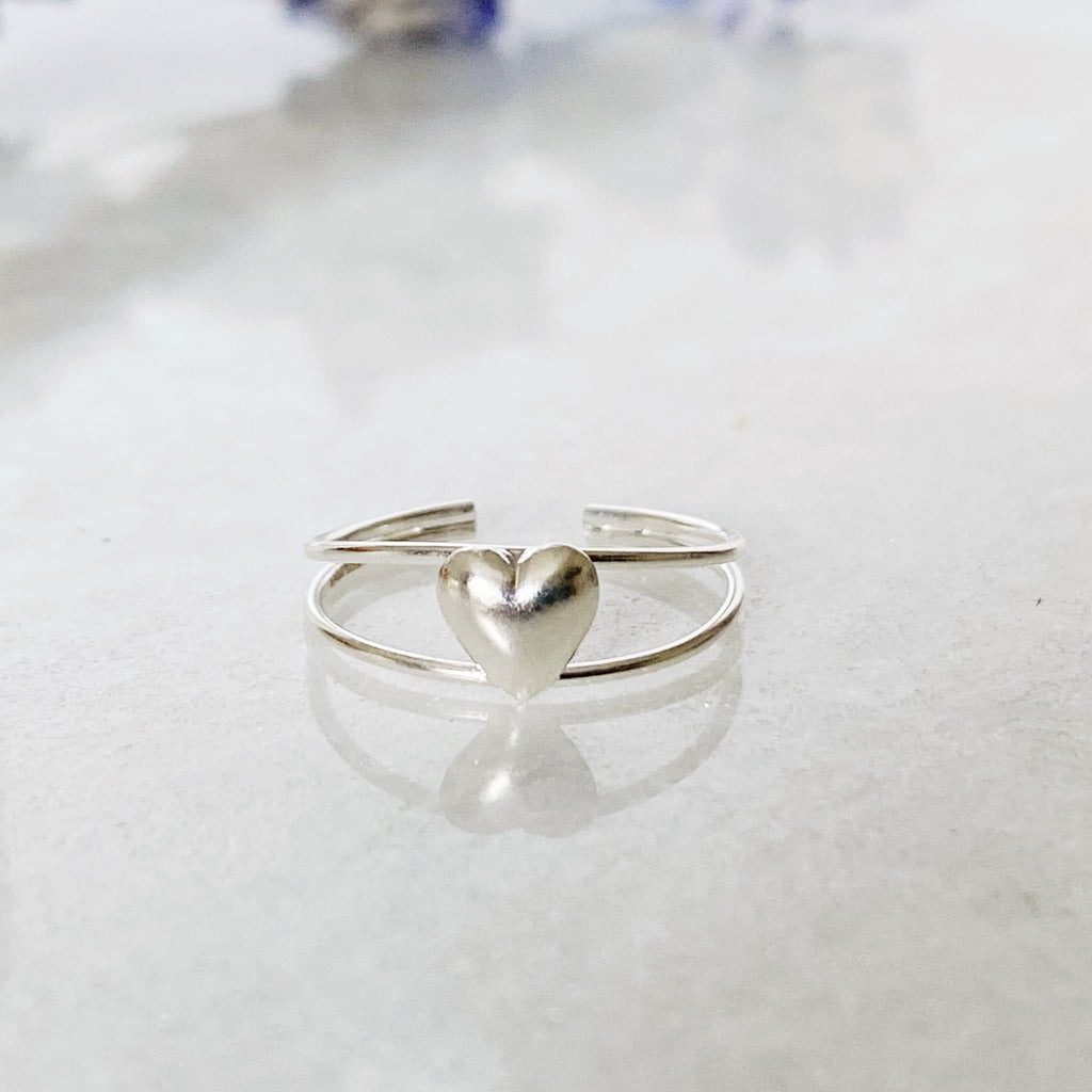 Domed Heart Silver Toe Ring | Adjustable silver toe ring