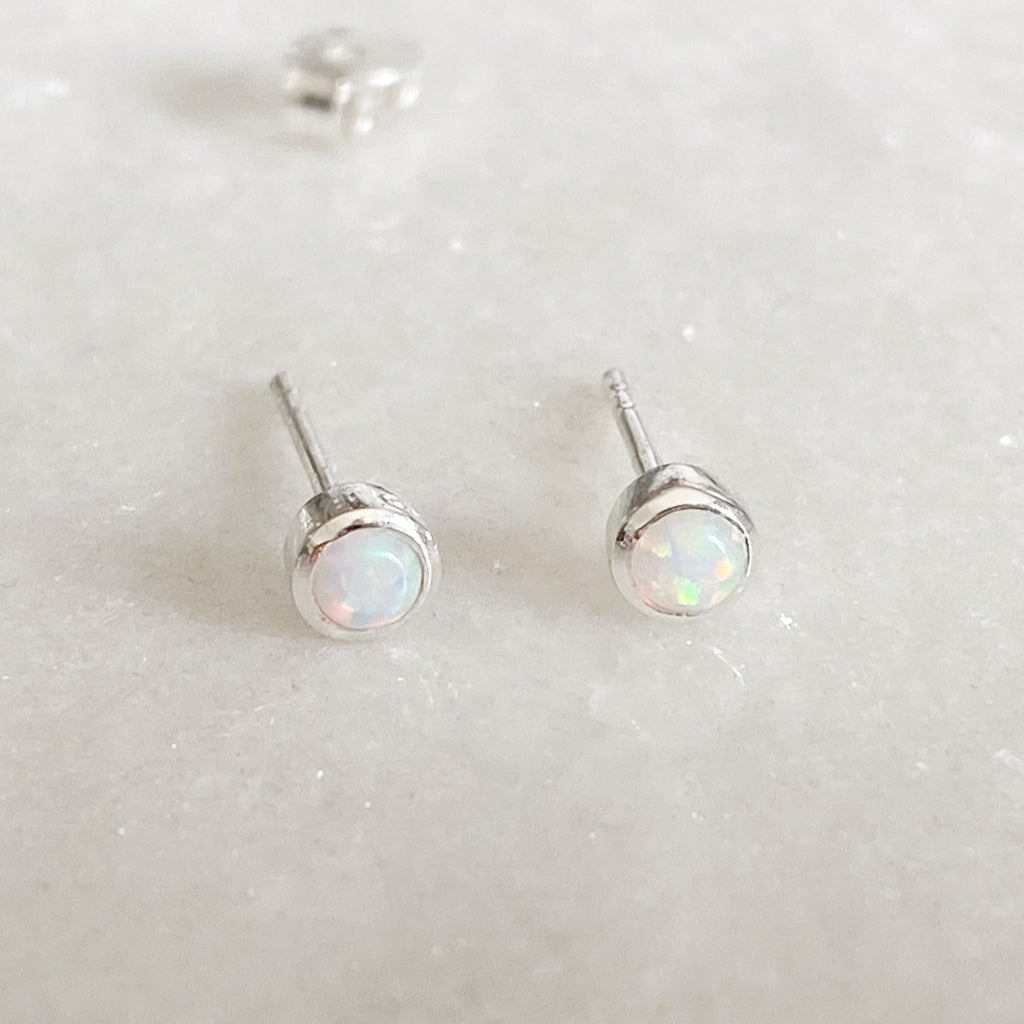 TINY OPALIQUE SILVER EARRINGS | Sterling silver white opal earrings