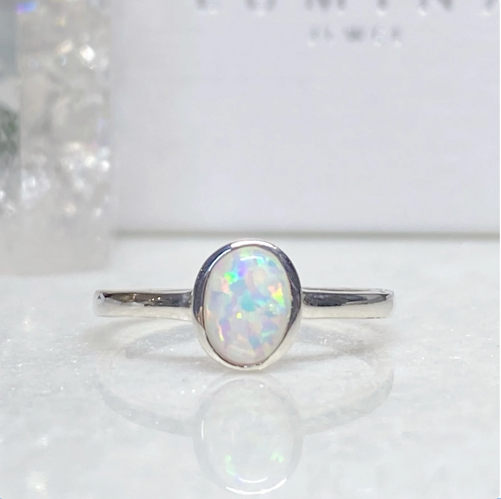 Whiter Opal Silver Ring -Sterling Silver White Opal Ring