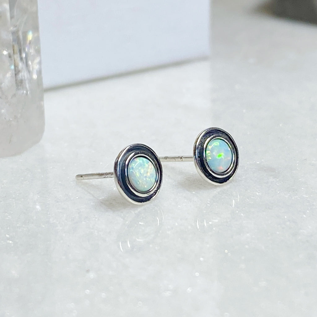Mia Opal Earrings | Sterling Silver Dainty Opal Ring