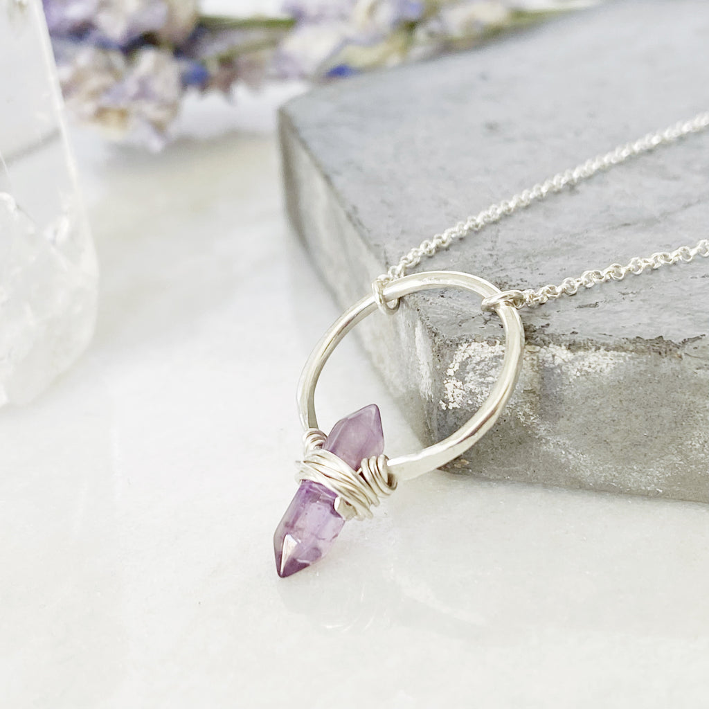 Crest Necklace - Silver Amethyst Point Crystal Gemstone Necklace