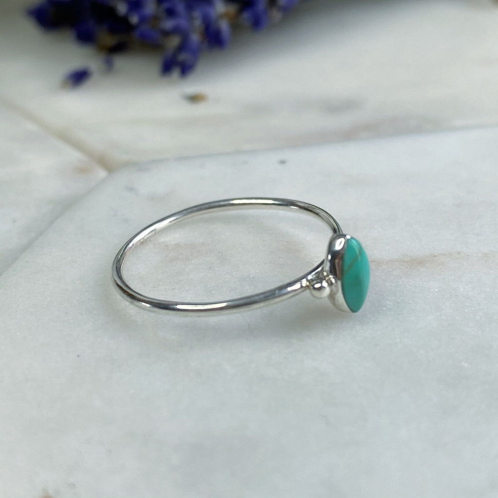 Marquise Turquoise Silver Ring - Gemstone Stacking Rings