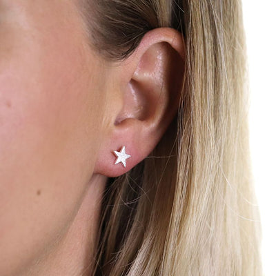 Brushed Sterling Silver Star Stud Earrings | North Star studs