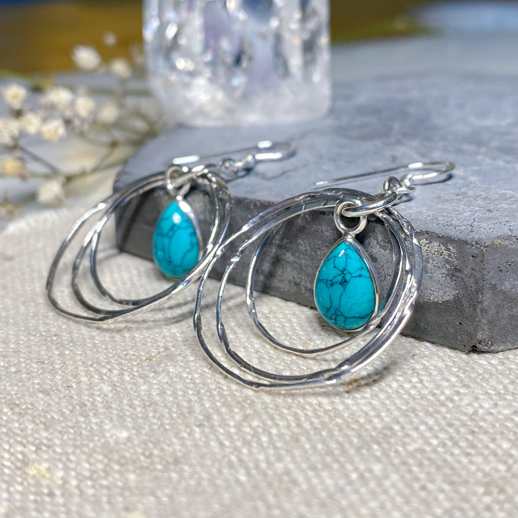 Eleri Teardrop Gemstone Hoop Earrings -Turquoise - Silver Earrings