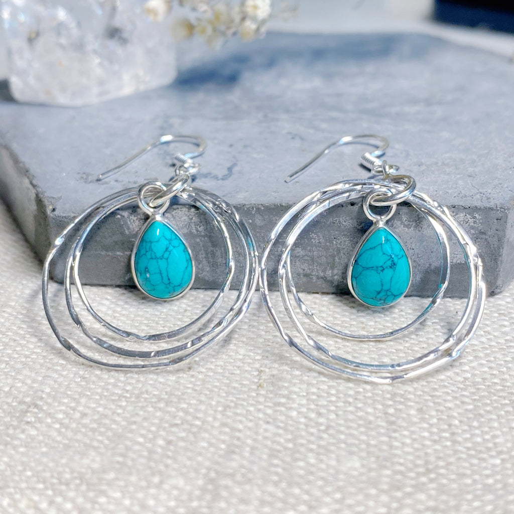 Eleri Teardrop Gemstone Hoop Earrings -Turquoise - Silver Earrings