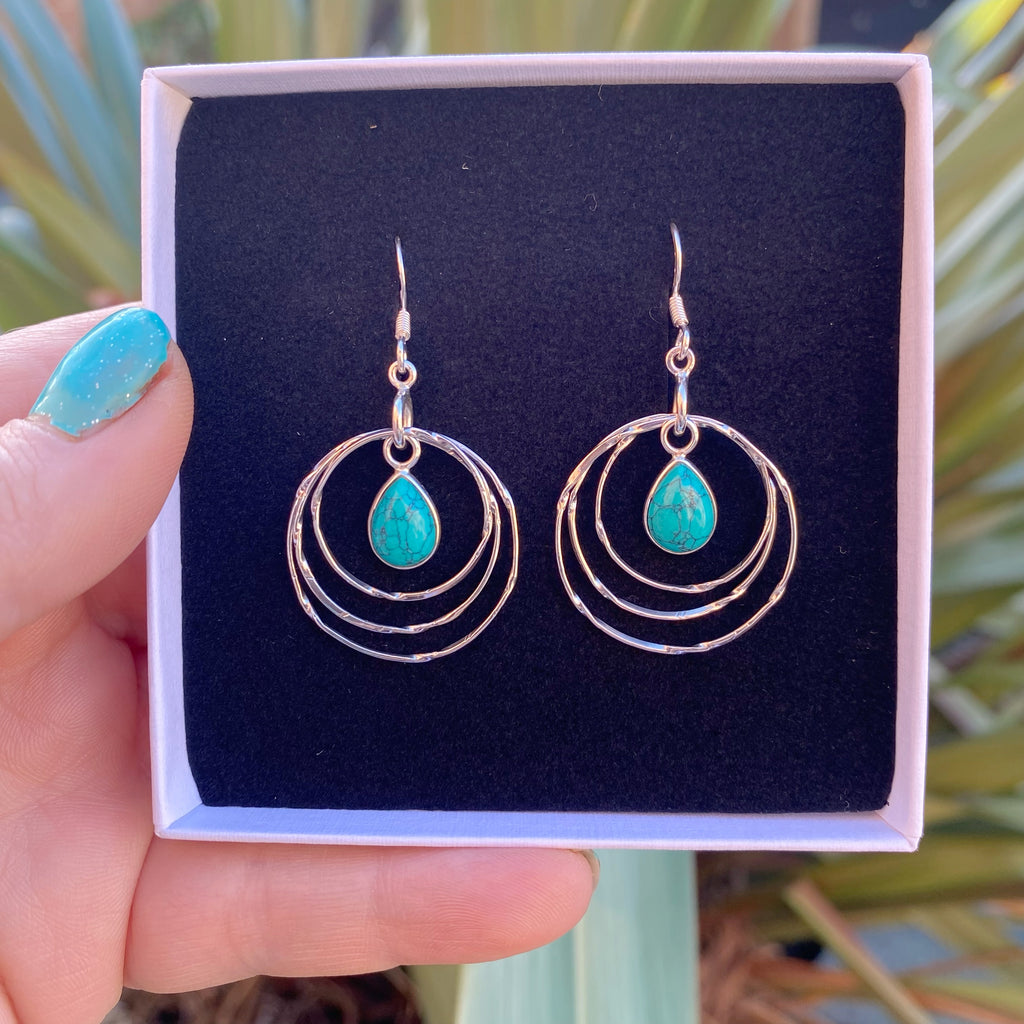 Eleri Teardrop Gemstone Hoop Earrings -Turquoise - Silver Earrings