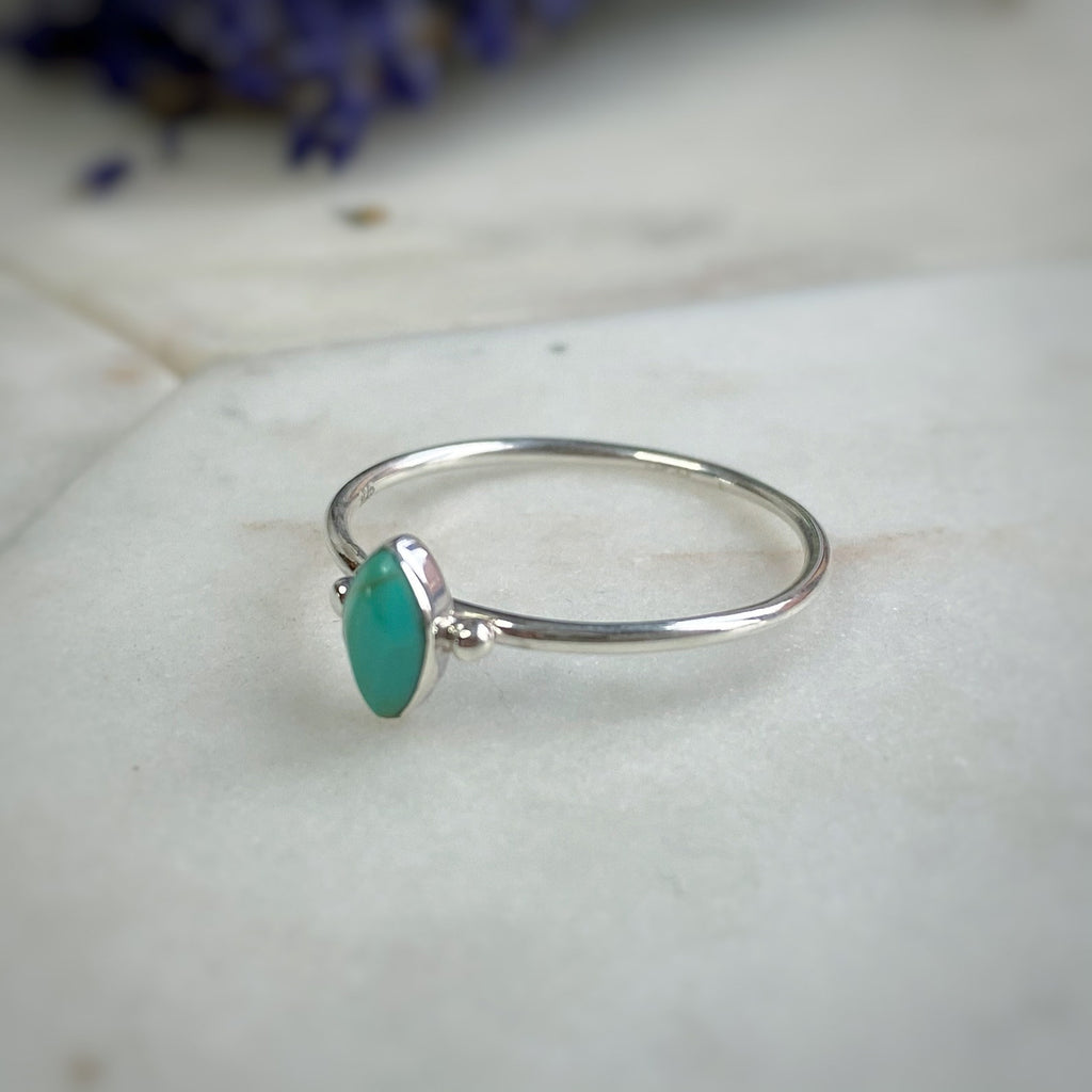 Marquise Turquoise Silver Ring - Gemstone Stacking Rings