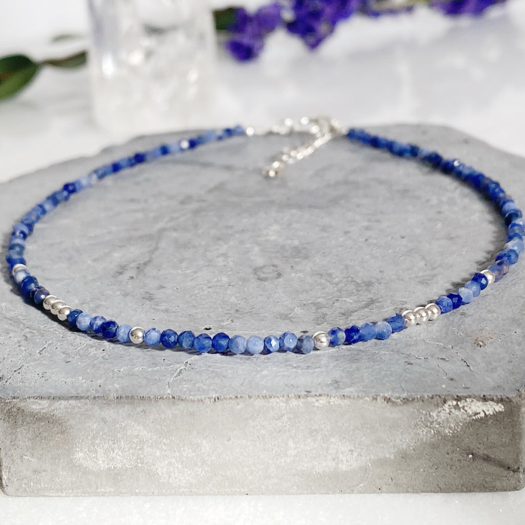 Blue Sodalite Gemstone Anklet | Sterling silver Anklets