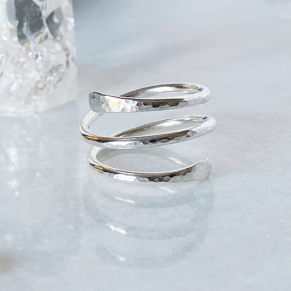 Single Coiled Crossover Spiral Ring | Handmade Sterling Silver Ring