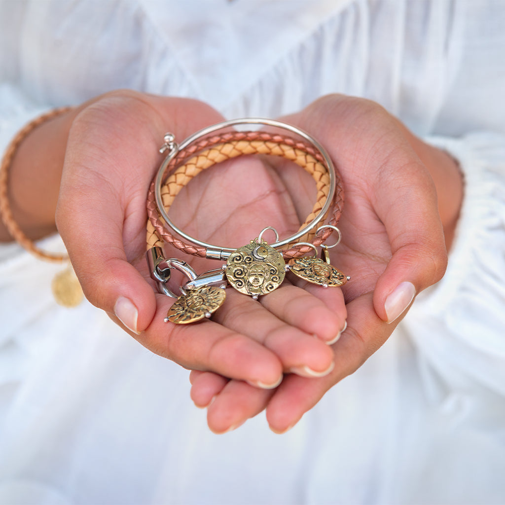 Fine Leather Plaited Wrap Bracelet | Charm bracelet boho jewellery