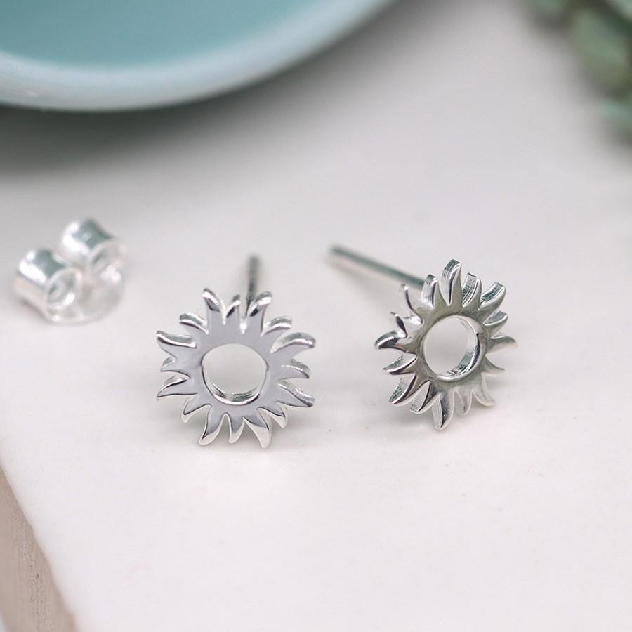 Sunburst Silver Stud Earrings | Handmade Sterling Silver Sun Studs