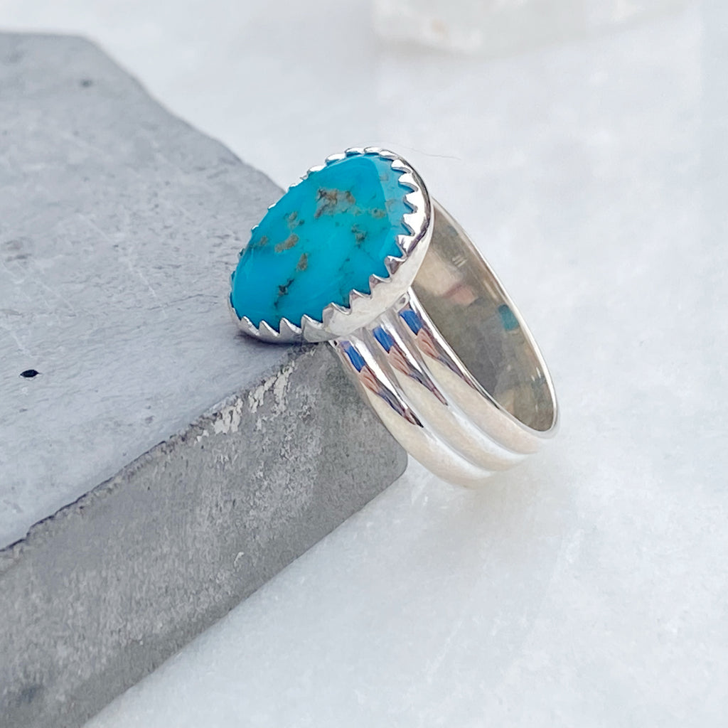 Tibetan Blue Turquoise Ring | Handmade Gemstone Jewellery
