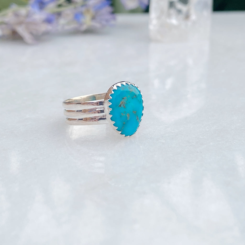 Tibetan Blue Turquoise Ring | Handmade Gemstone Jewellery