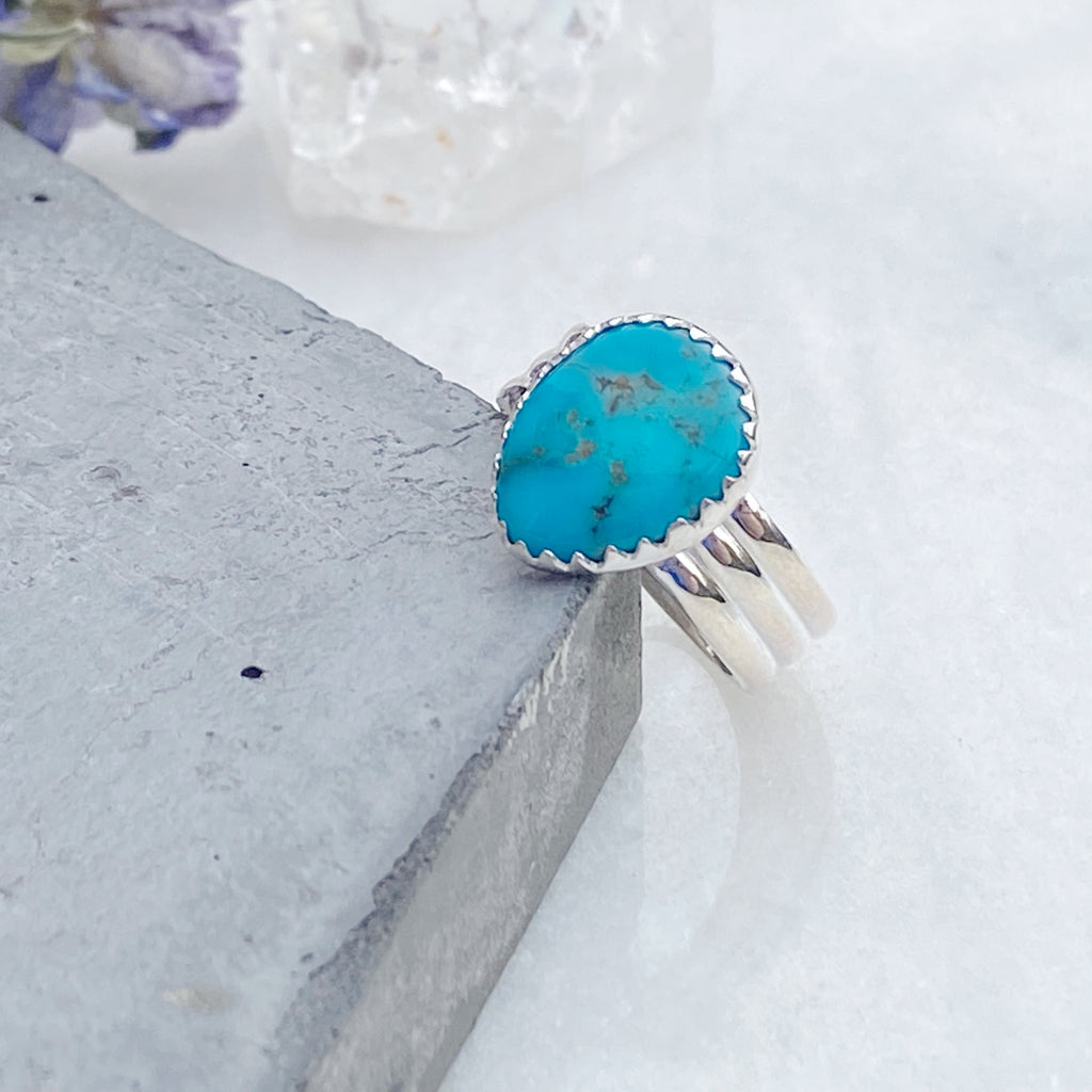 Tibetan Blue Turquoise Ring | Handmade Gemstone Jewellery