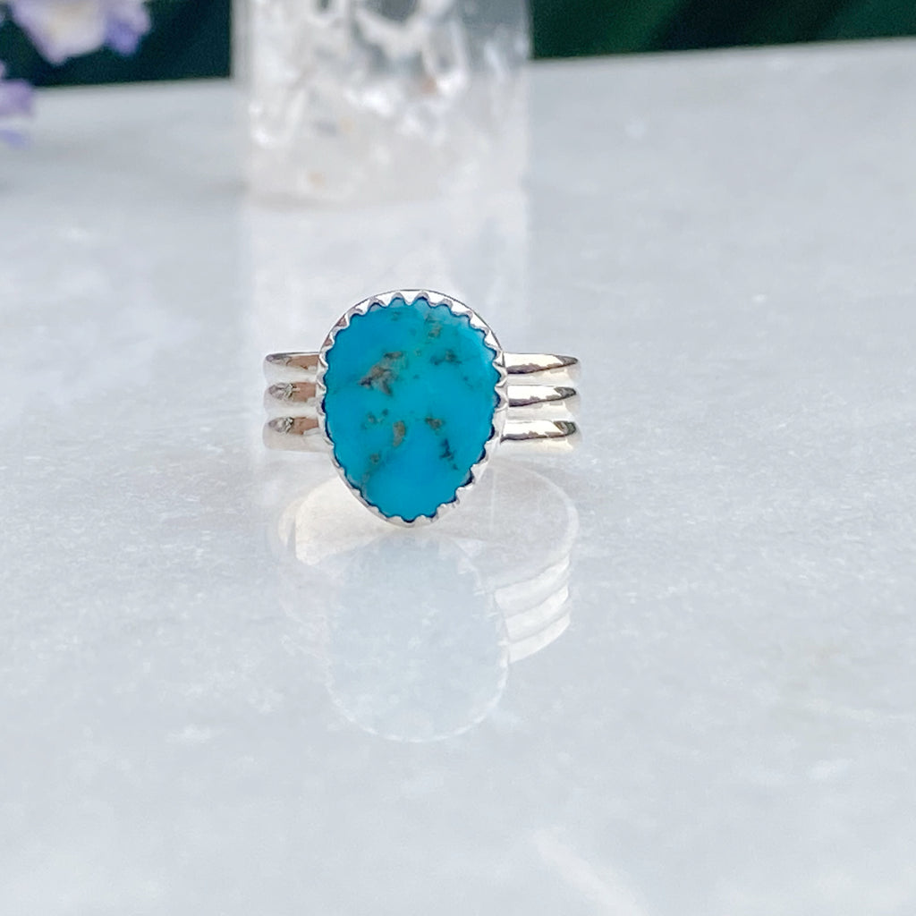 Tibetan Blue Turquoise Ring | Handmade Gemstone Jewellery