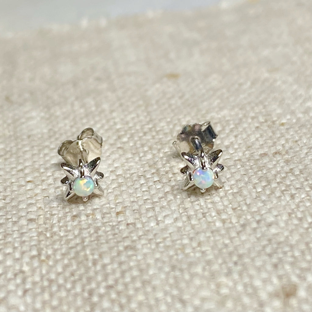 Tiny Opalite Star Earrings -Sterling Silver Opal Stud Earrings