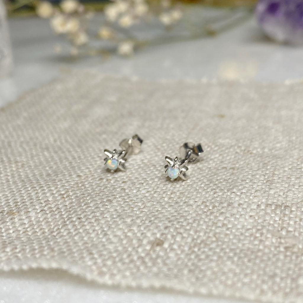 Tiny Opalite Star Earrings -Sterling Silver Opal Stud Earrings