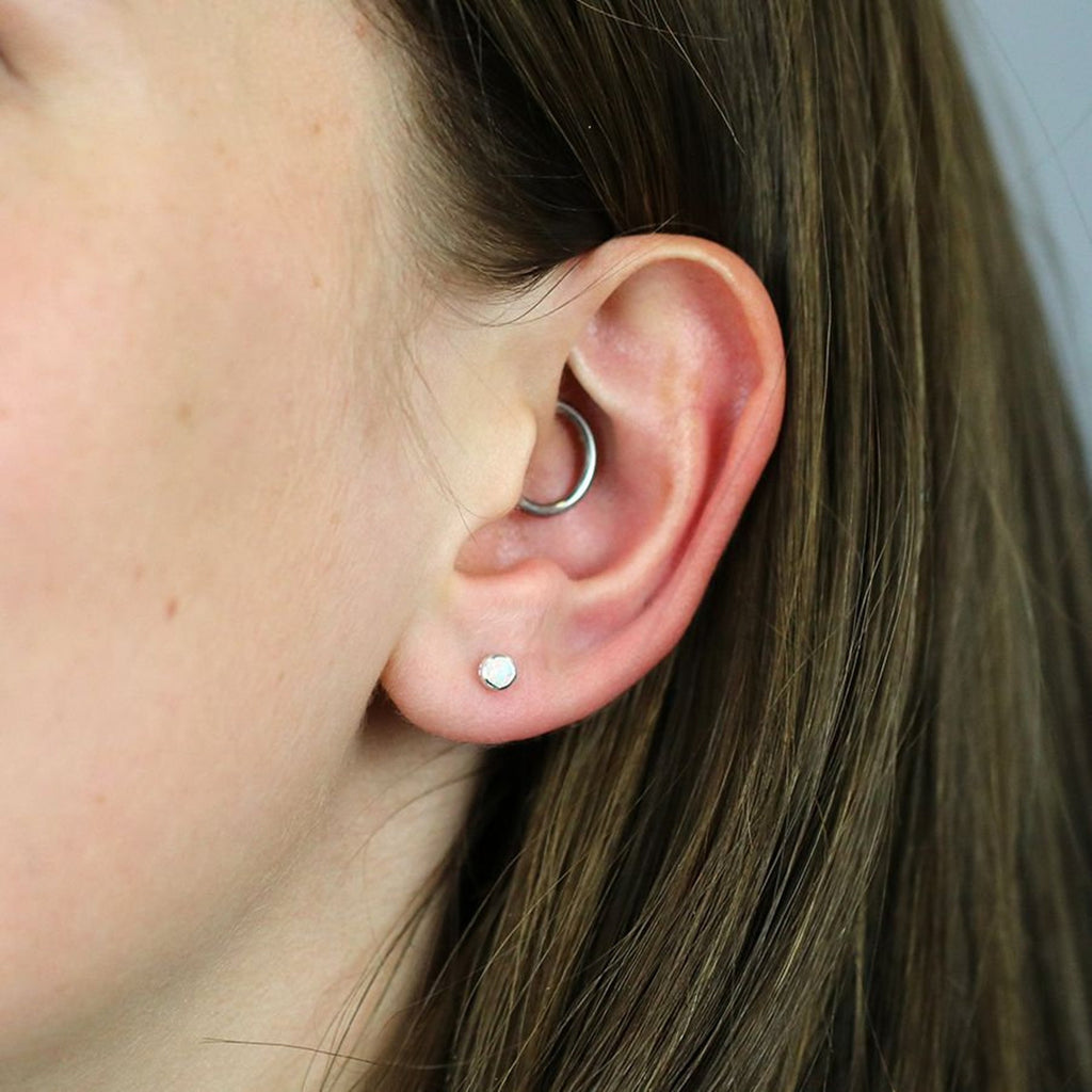 TINY OPALIQUE SILVER EARRINGS | Sterling silver white opal earrings