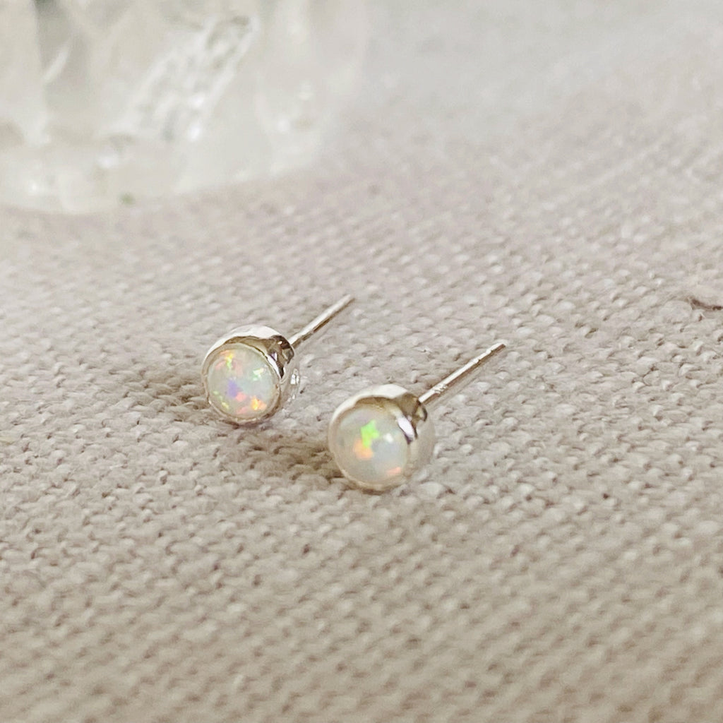 TINY OPALIQUE SILVER EARRINGS | Sterling silver white opal earrings