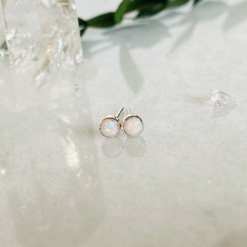 TINY OPALIQUE SILVER EARRINGS | Sterling silver white opal earrings