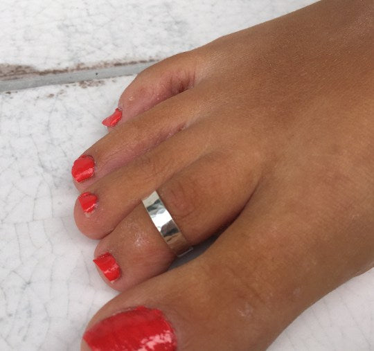 Toe Ring - Hammered Flat Profile Silver Toe Ring
