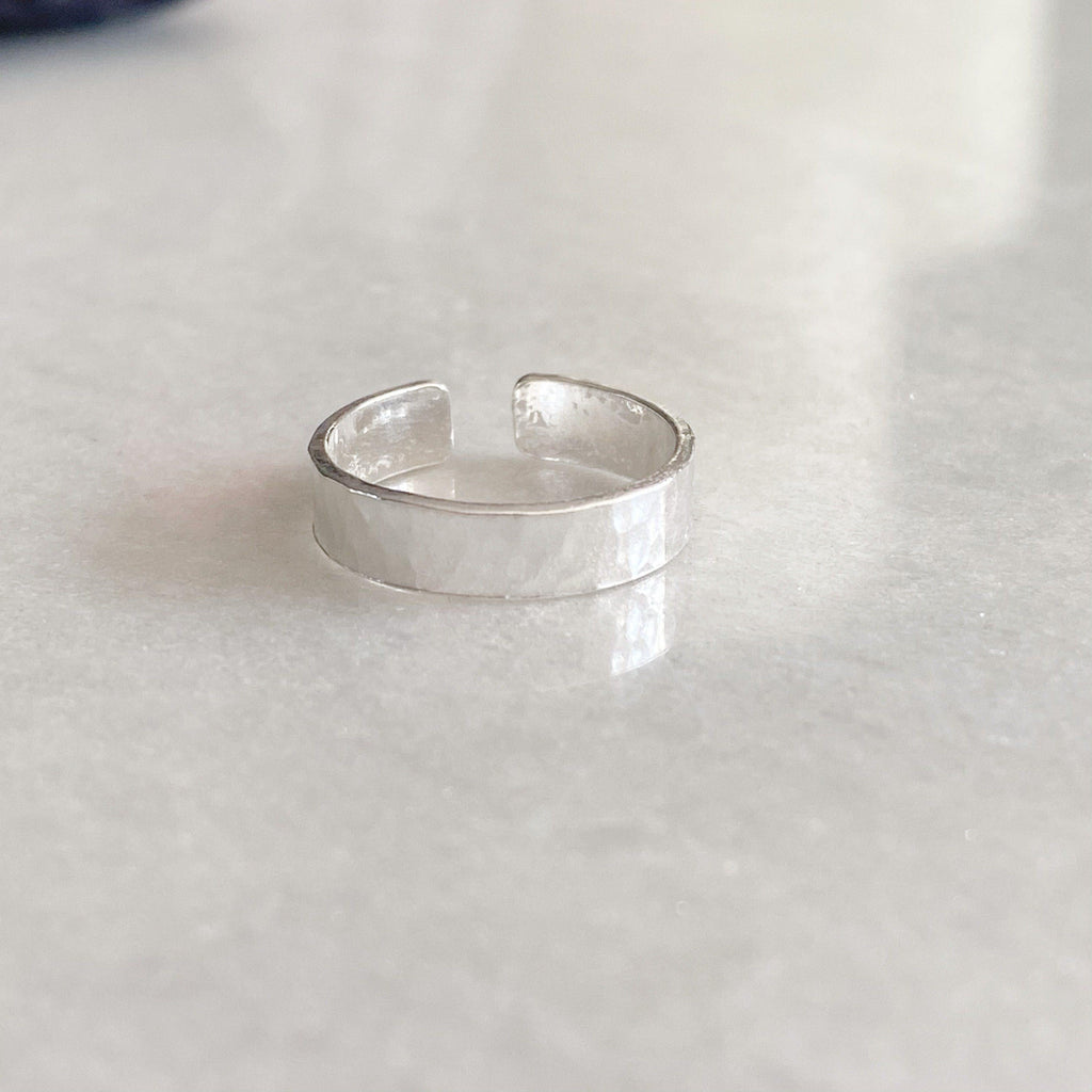 Toe Ring - Hammered Flat Profile Silver Toe Ring