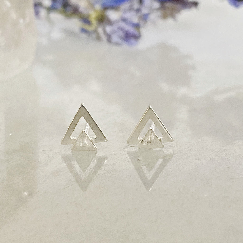 Triangle Silver Earrings | Geometric Stud Earrings | E & E