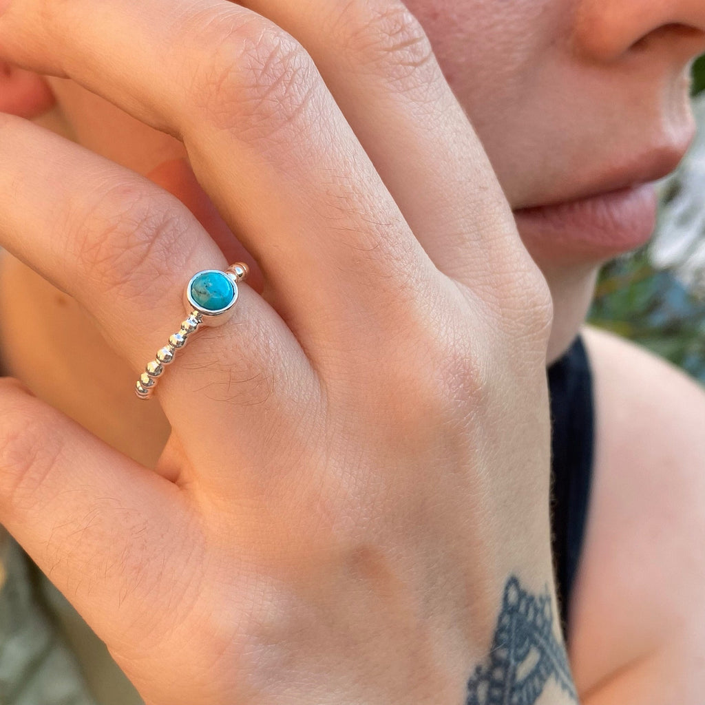 Maya -Turquoise Beaded Stackable Silver Ring