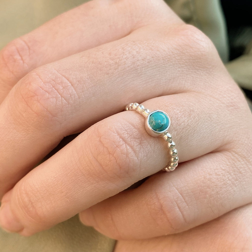 Maya -Turquoise Beaded Stackable Silver Ring