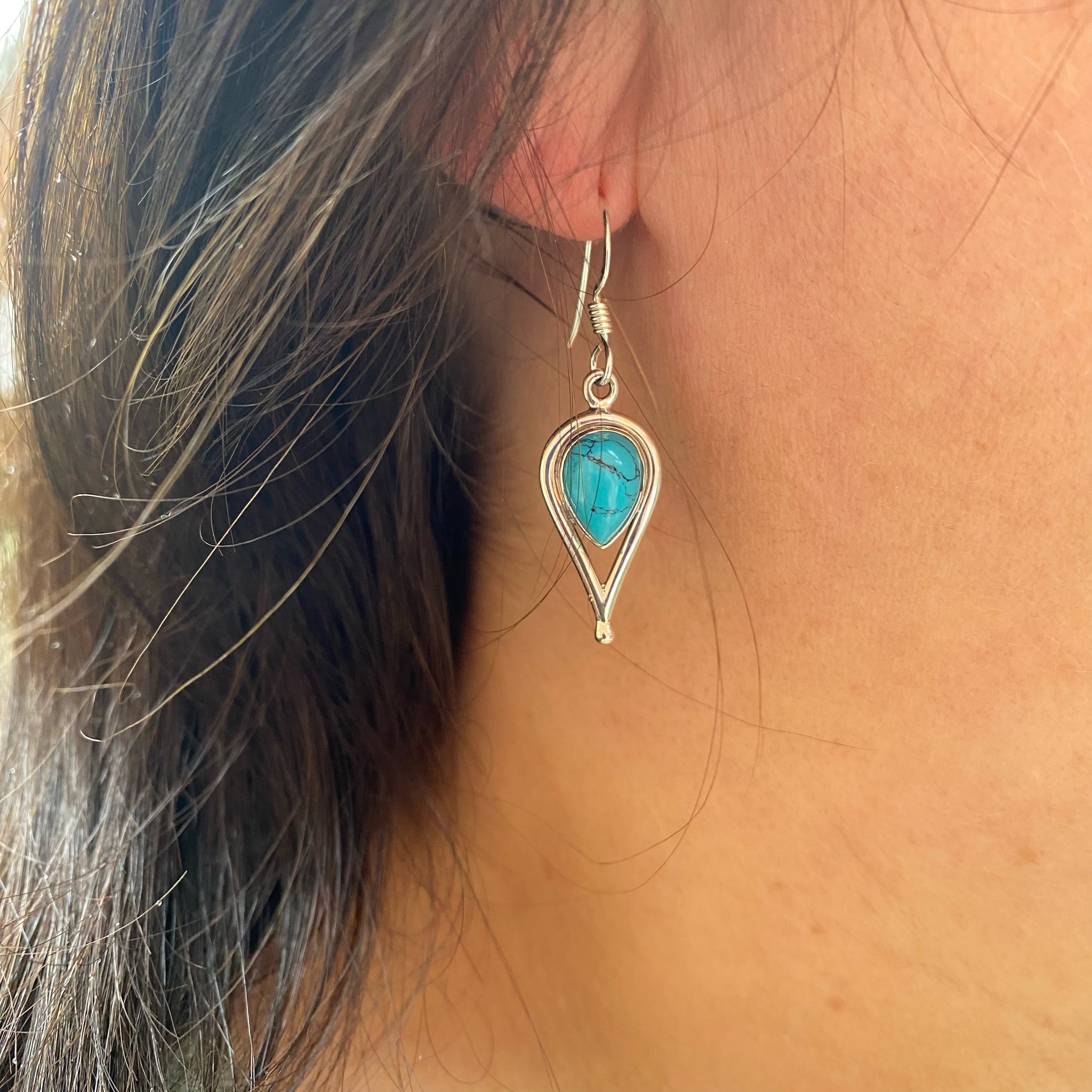 Turquoise Gemstone Teardrop Earrings Handmade silver Earrings