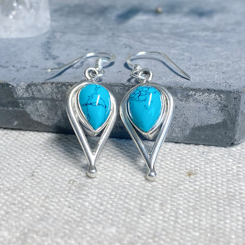 Turquoise Gemstone Teardrop Earrings | Handmade silver Earrings