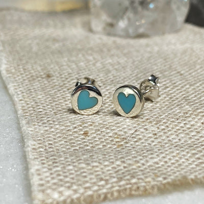 Turquoise Inset Heart Studs | Turquoise Stud Earrings uk
